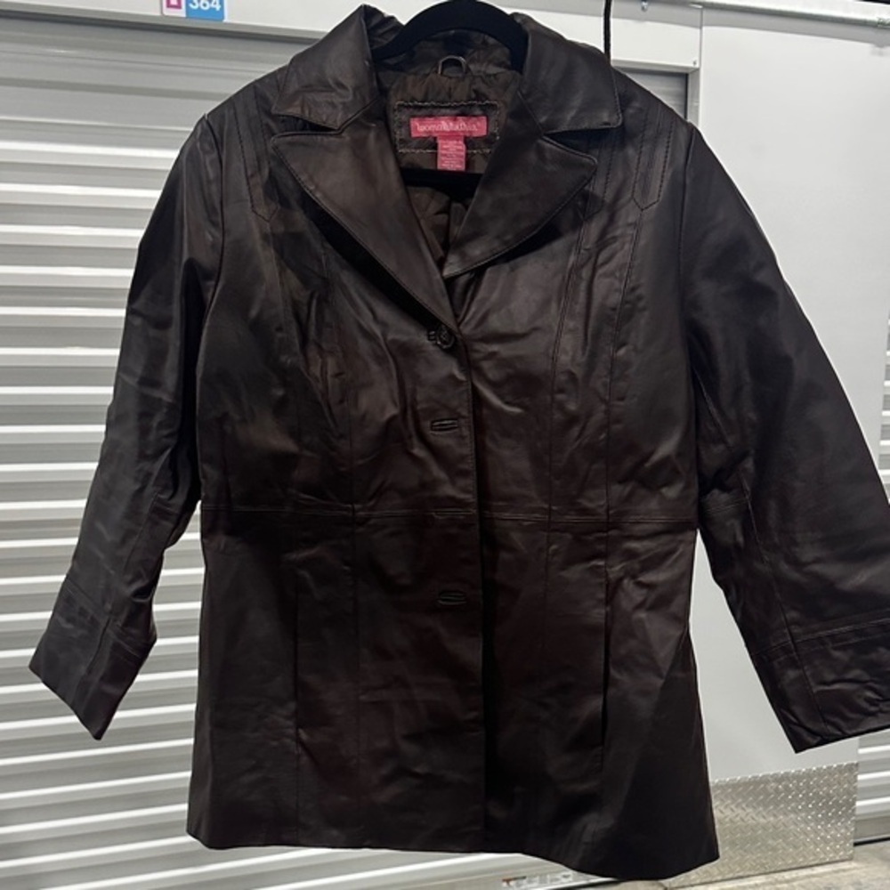 Woman Within Dark Brown geniun Leather Jacket size 14 w